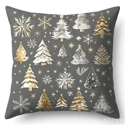 Božićne jastučnice Siva zimska priča 45 × 45 cm – Božićna drvca