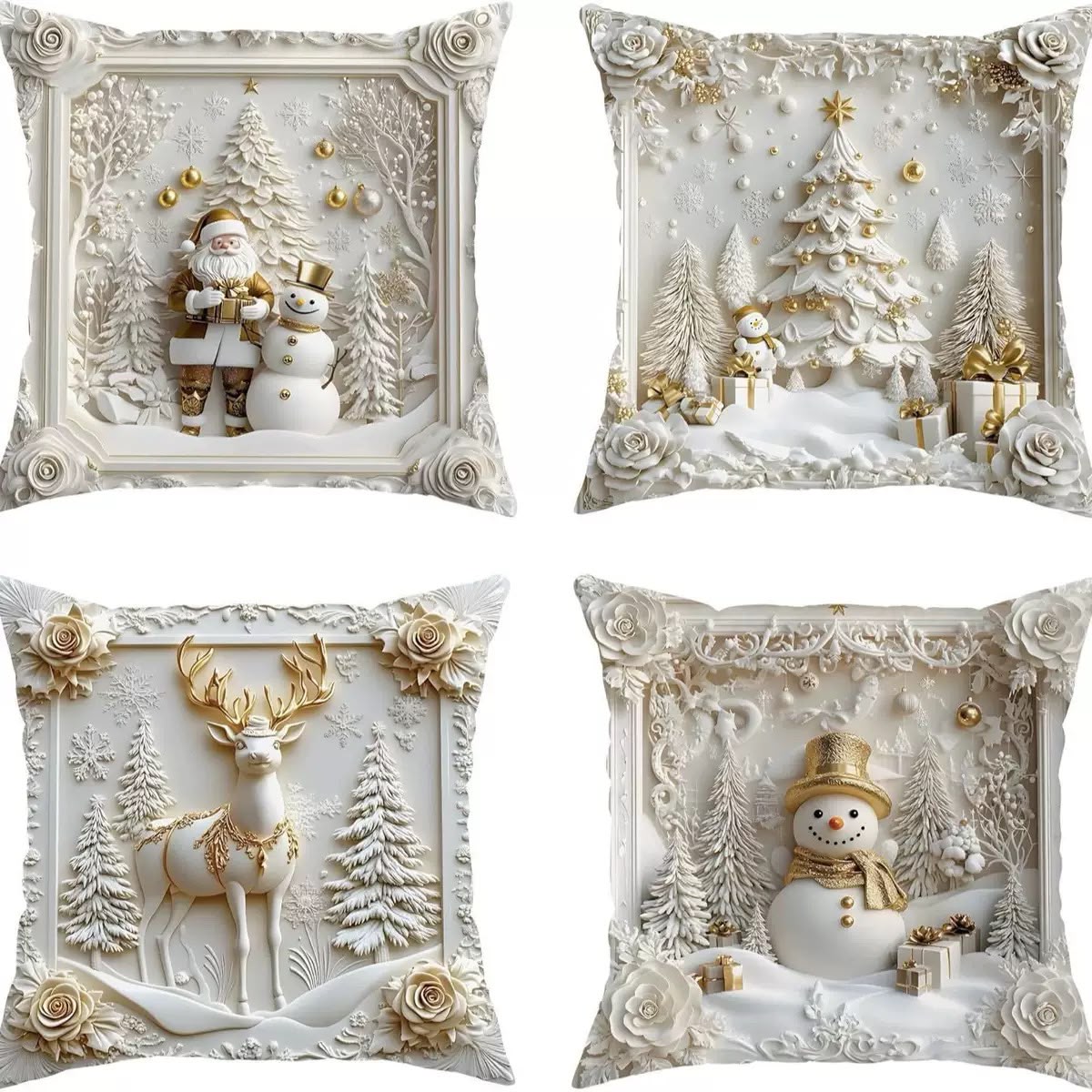 Božićne jastučnice Bijela zimska bajka 45 × 45 cm – Komplet sva 4 dezena