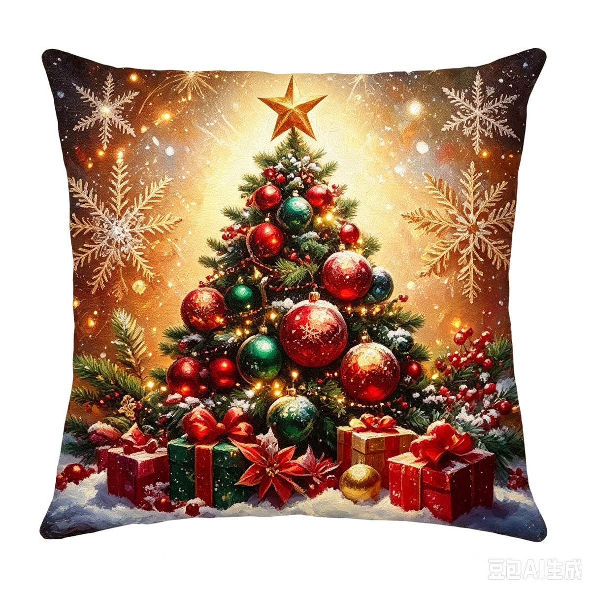 Božićne jastučnice Crveno-zlatni Božić 45 × 45 cm – Božićno drvce