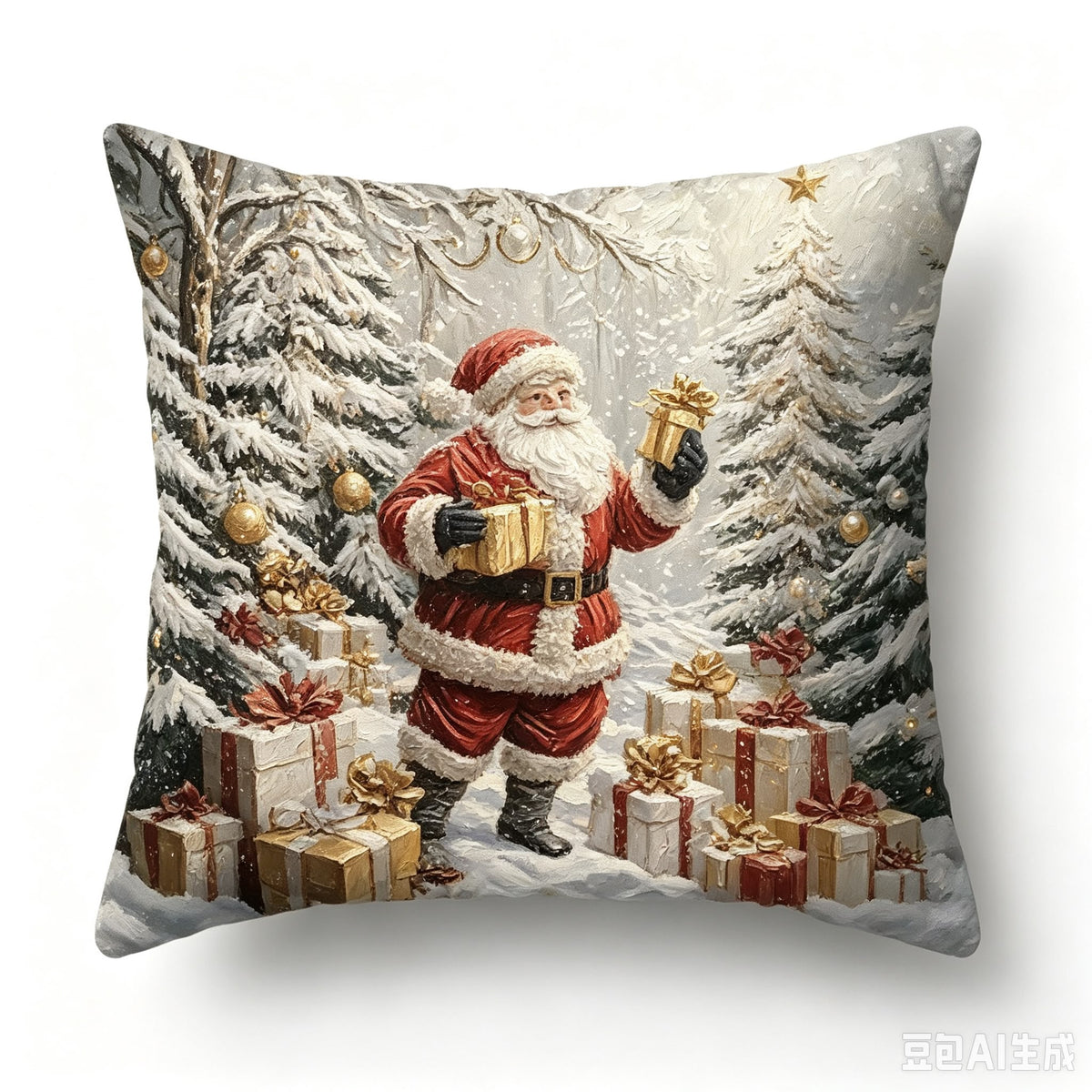 Božićne jastučnice Snježna šuma 45 × 45 cm – Djed Božićnjak