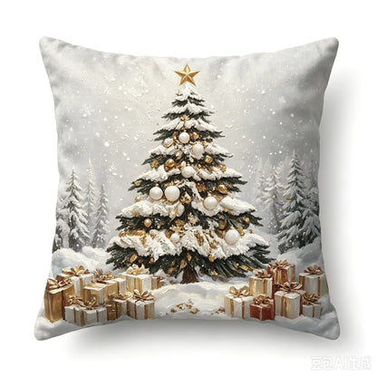 Božićne jastučnice Snježna šuma 45 × 45 cm – Božićno drvce