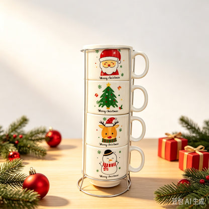 Božićne šalice sa stalkom, set 4 komada od 200 ml – Božićni likovi