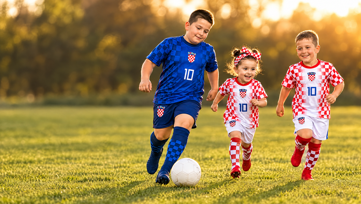 Dječji nogometni dres komplet Hrvatska 2026 na terenu