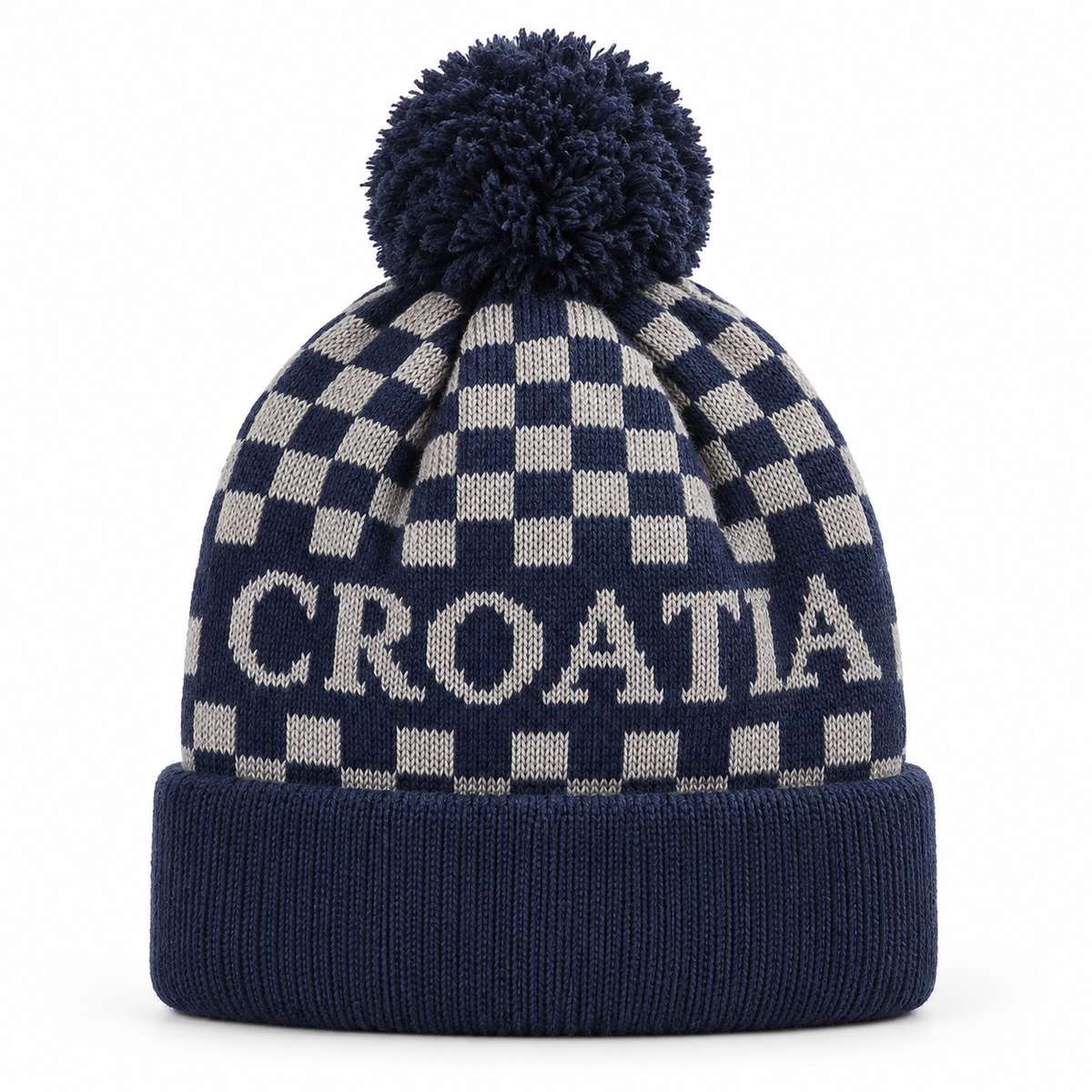 Navijačka zimska kapa – 01 – Tamnoplava CROATIA s pomponom