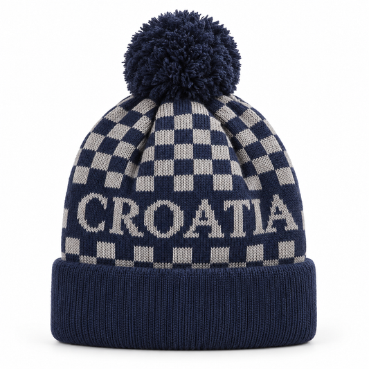 Navijačka zimska kapa – 01 – Tamnoplava CROATIA s pomponom