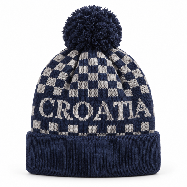 Navijačka zimska kapa – 01 – Tamnoplava CROATIA s pomponom
