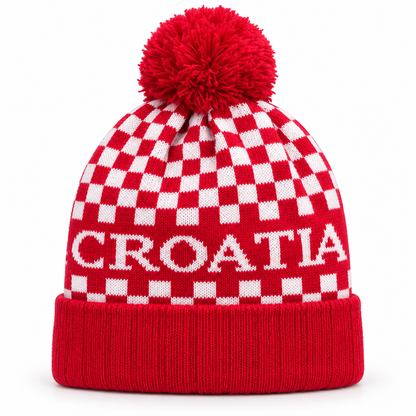 Navijačka zimska kapa – 02 – Crvena CROATIA s pomponom