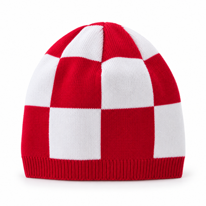 Navijačka zimska kapa – 08 – Crveno-bijele velike kocke