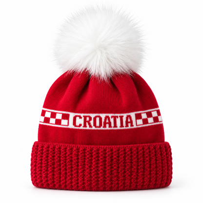 Navijačka zimska kapa – 09 – Crvena CROATIA s bijelim pomponom