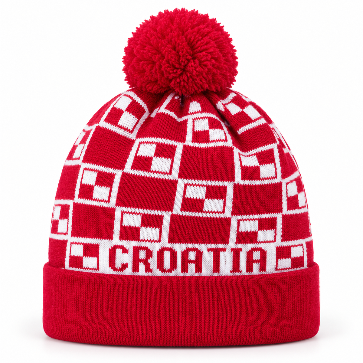 Navijačka zimska kapa – 10 – Crvena CROATIA s geometrijskim dezenom