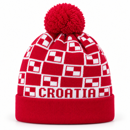 Navijačka zimska kapa – 10 – Crvena CROATIA s geometrijskim dezenom
