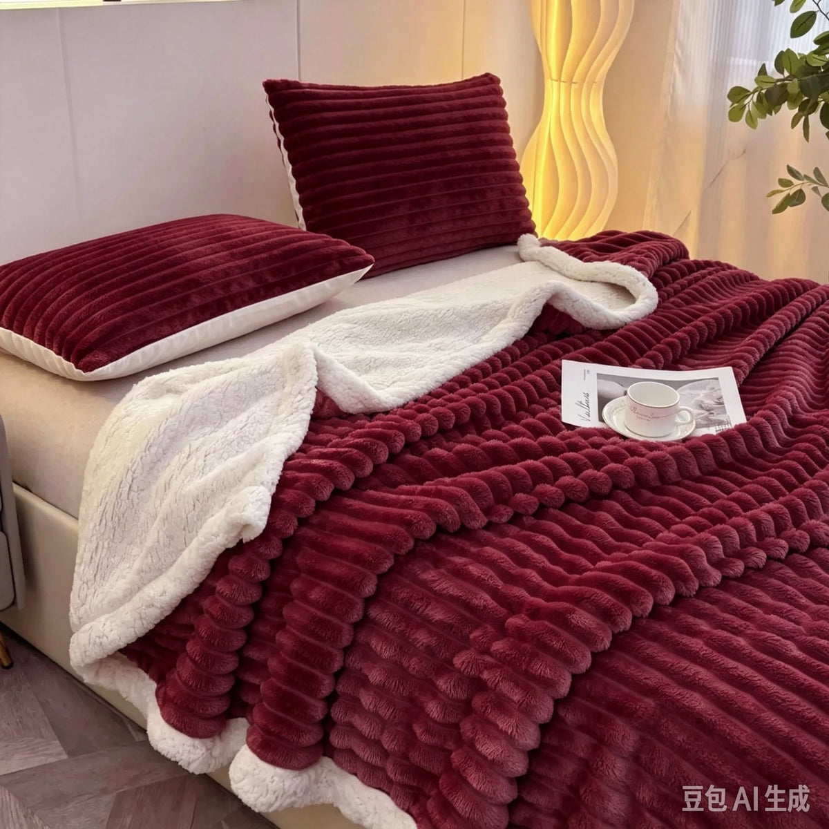Rebrasta deka s krznom 200 × 230 cm – bordo