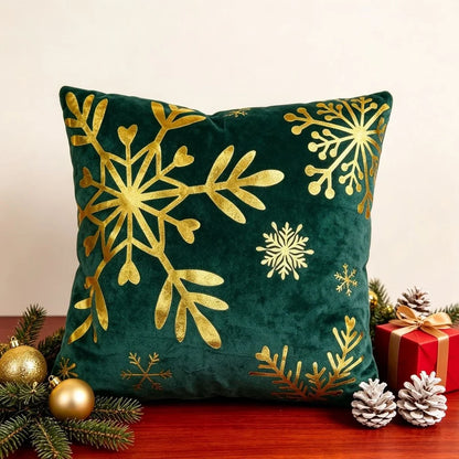 Zlatne pahulje – božićna plišana jastučnica 45 × 45 cm, Zelena