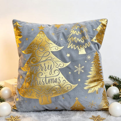 Zlatni bor Merry Christmas – plišana jastučnica 45 × 45 cm, Siva
