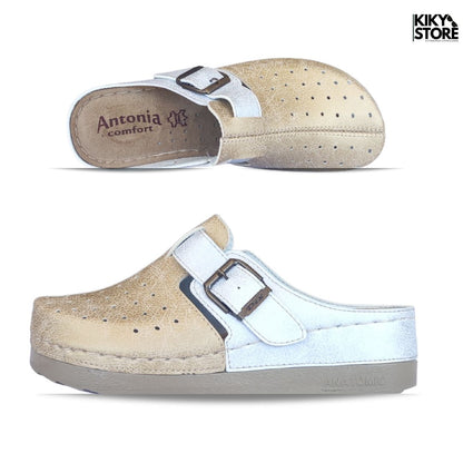 Ženske anatomske klompe ANTONIA 5-classic KIKY STORE Zlatno-srebrna 37 